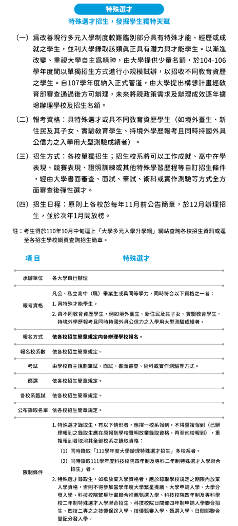 高三升學 特殊選才說明介紹圖